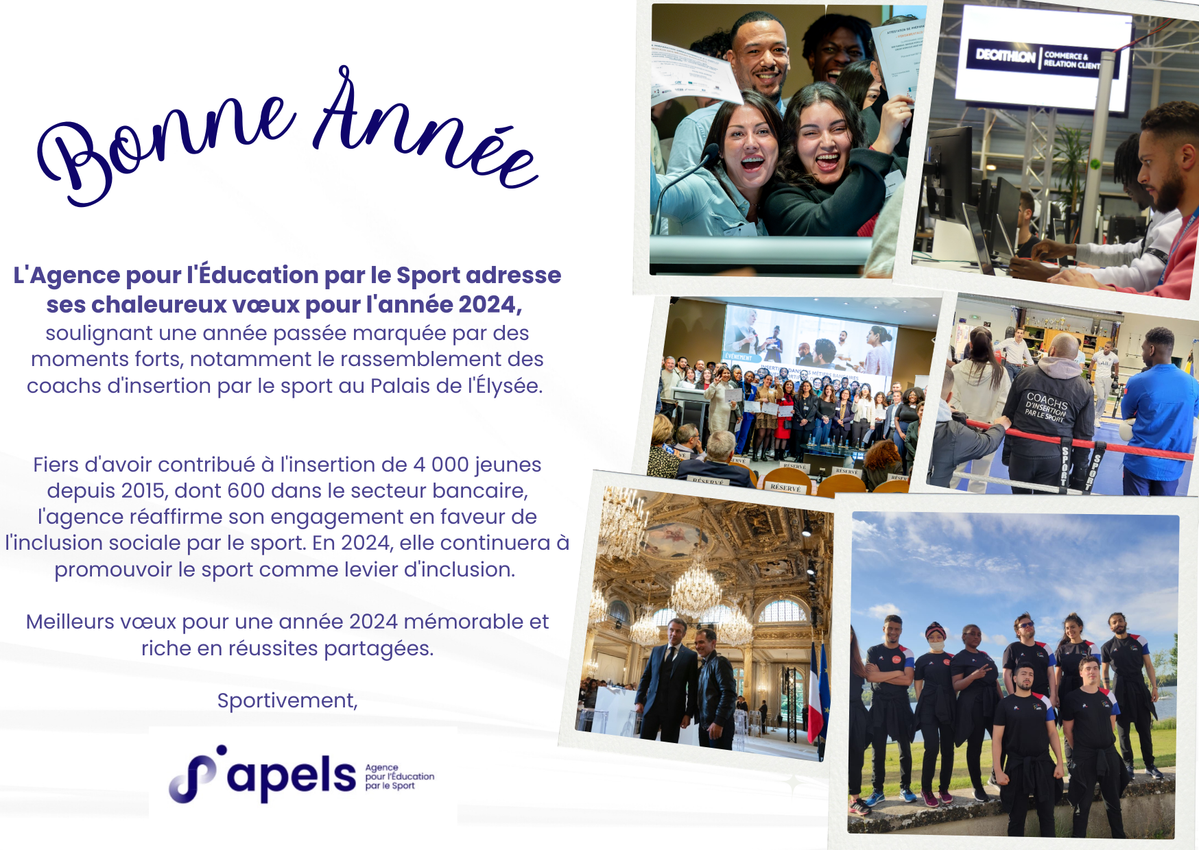 Toute l'équipe de l'Agence pour l'Éducation par le Sport tient à vous  adresser ses vœux les plus chaleureux pour l'année 2024. – APELS